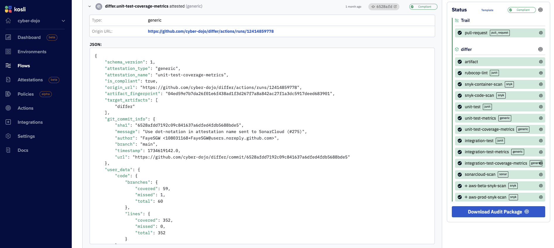 <code>kosli attest generic</code> command adds its compliance evidence to a Kosli Trail.