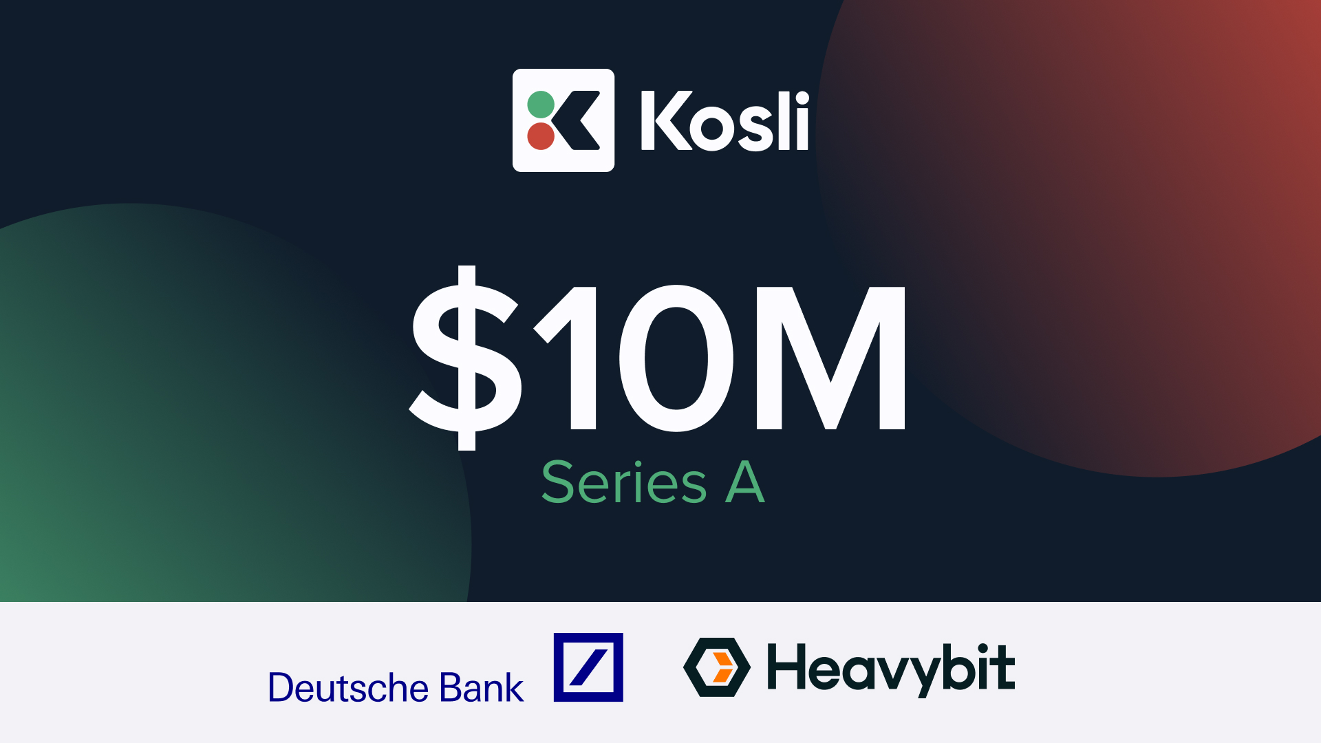 Kosli logo, text that reads: We just raised a 10M Series A, Led by Deutsche Bank and Heavybit